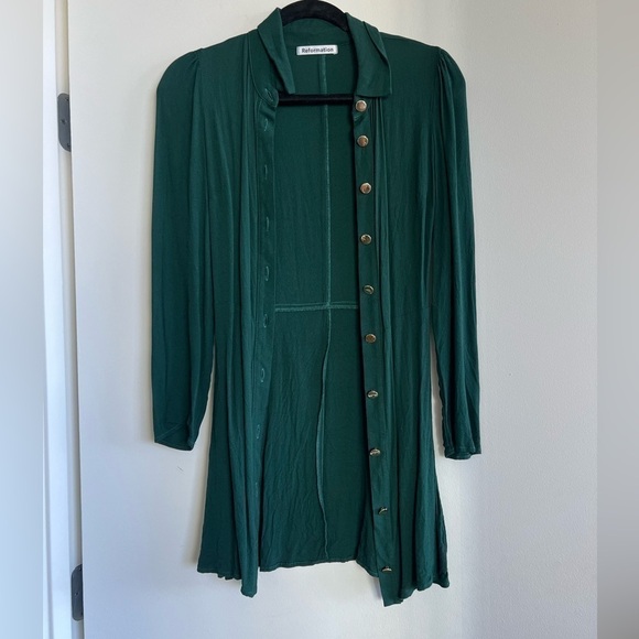 Reformation Hugh Button Up Dress in Green - Picture 3 of 5